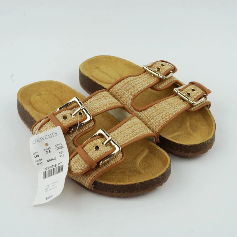 New CREWCUTS JCREW Girls Size 11 K11 Buckle-Strap Sandals in Natural $65 BT233